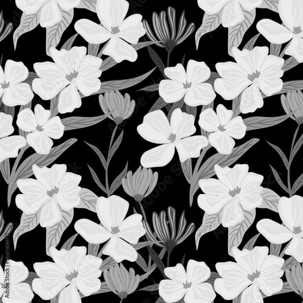 Fototapeta Seamless flower pattern. Abstract pattern. Textile print pattern. Black and grey background.