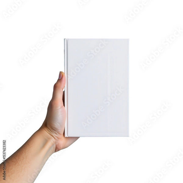 Fototapeta Hand Holding Blank Book with White Cover Against a Neutral Background for Creative Design and Mockup Use