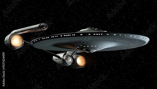 Obraz A cinematic shot of the Star Trek U.S.S. Enterprise NCC-1701 spaceship flying through space