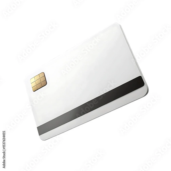 Obraz Credit Card Detail: A blank credit card featuring a magnetic stripe and a microchip, isolated and ready for financial concepts.