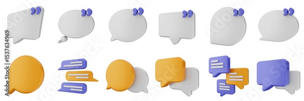 Obraz 3d chat speech talk speech conversation message discussion bubble icon set bundle illustration