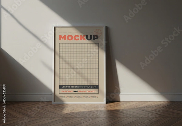 Obraz Stand Vertical Poster Frame Mockup Sunlight