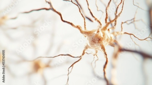 Obraz A detailed illustration of the human nervous system with highlighted neurons and synapses, set against a plain, light background