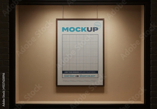 Fototapeta Vertical Frame Poster Mockup Hang on Shop Window