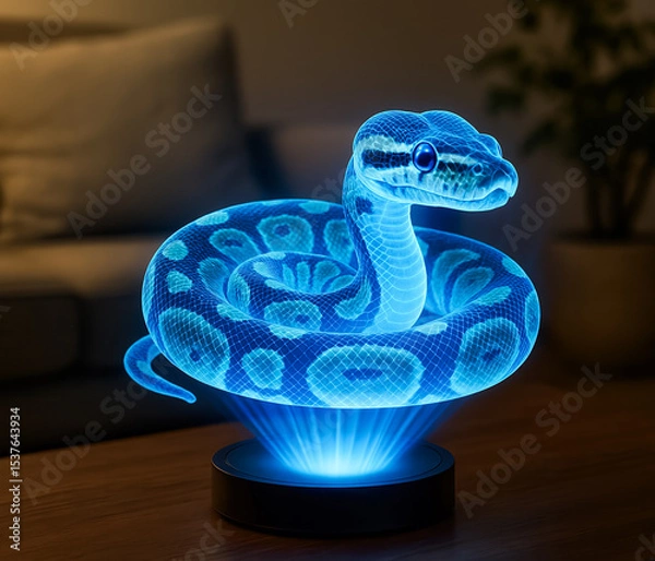 Fototapeta Holographic projection of a snake floating above a device in a modern living room
