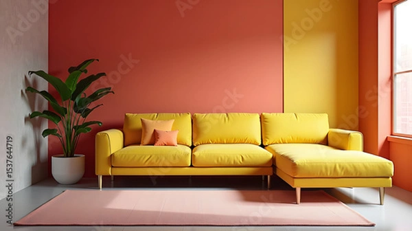 Fototapeta Bright modular sofa in a pop art inspired room
