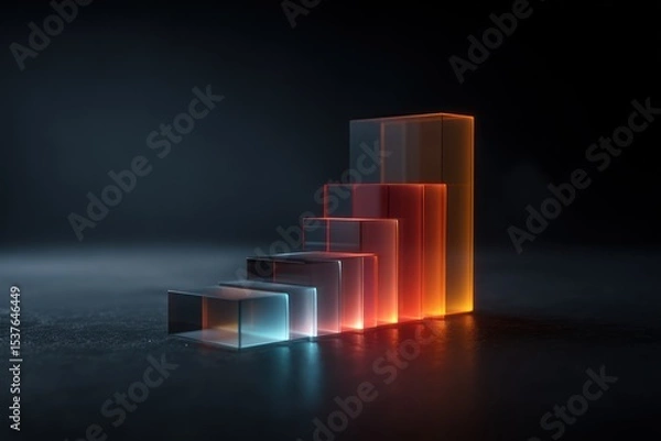 Obraz Abstract composition featuring glowing geometric glass steps and a vibrant gradient of colors.