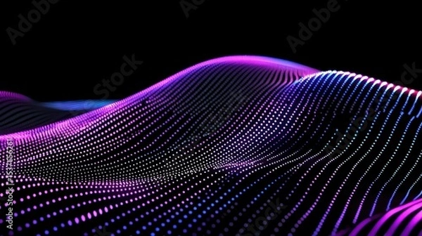 Fototapeta Abstract representation of illuminated particles forming a wavy landscape