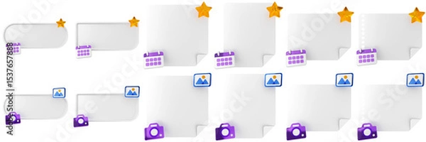 Fototapeta 3d message blank comment sticky note paper text box speech bubble icon set bundle illustration