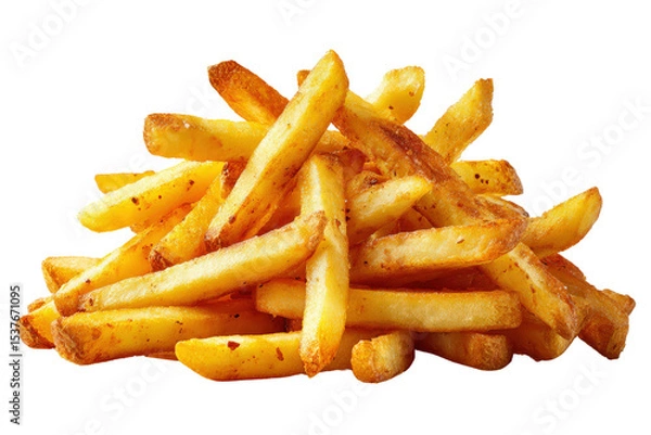 Fototapeta Classic yellow French fries texture, deep-fried perfection isolated on a Transparent background, PNG file.