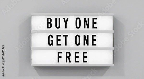 Fototapeta Buy One Get One Free Lightbox Sign Clean Minimalist Design. AI Generated