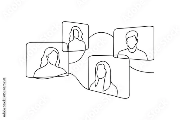 Fototapeta Continuous line art illustration of online meeting connection