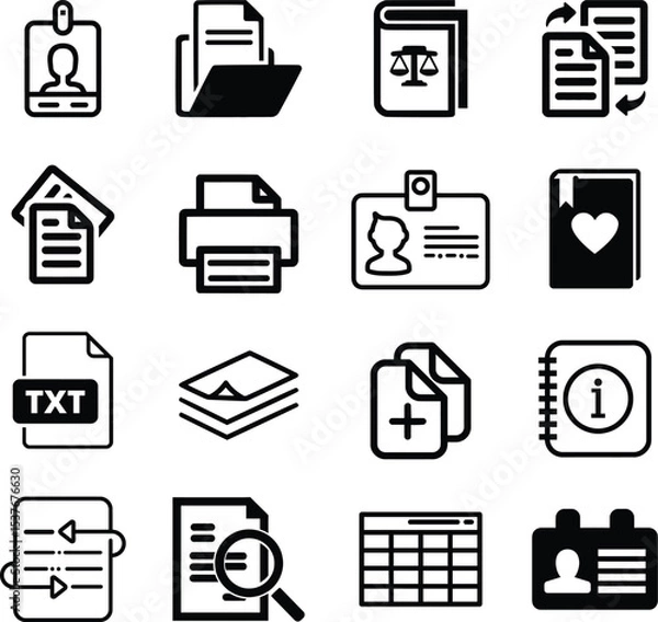 Fototapeta Document set of web icons in line style. Documents linear icon collection. Containing contract papers, folder, certificate, accept, approved, clipboard, invoice, archive and more.