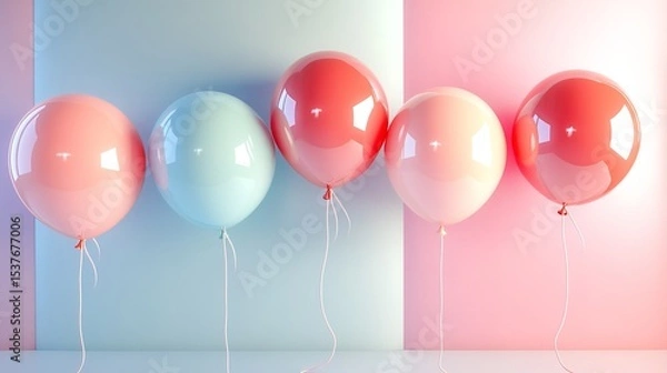 Obraz Colorful Party Balloons with Floral Design on Light Background
