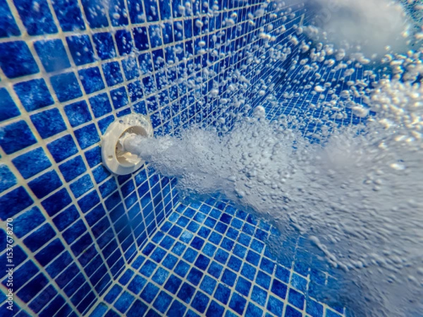 Fototapeta Underwater view of the pool mosaic tile and water jets