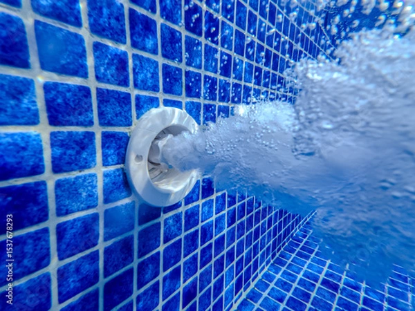 Fototapeta Underwater view of the pool mosaic tile and water jets