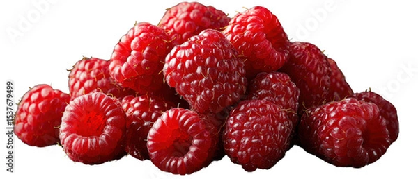 Fototapeta Fruit photography of ripe raspberries showing fine texture and light highlights, isolated on a Transparent background, PNG file.