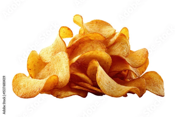 Fototapeta Golden brown thin potato crisps with realistic shadows, snack concept isolated on a Transparent background, PNG file.