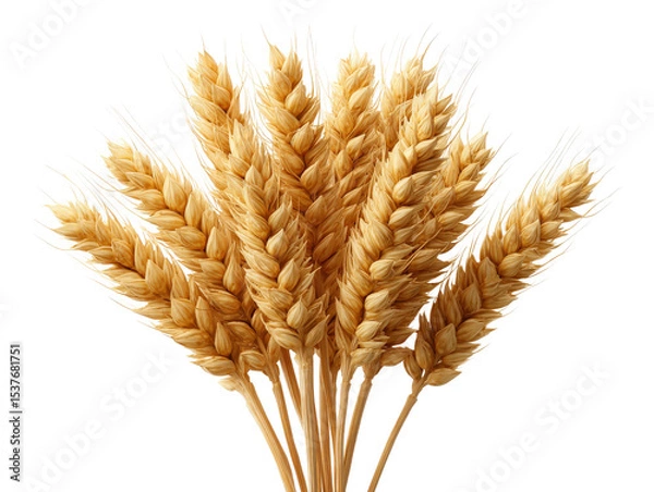 Fototapeta Golden wheat stalks grouped together, realistic texture isolated on a Transparent background, PNG file.