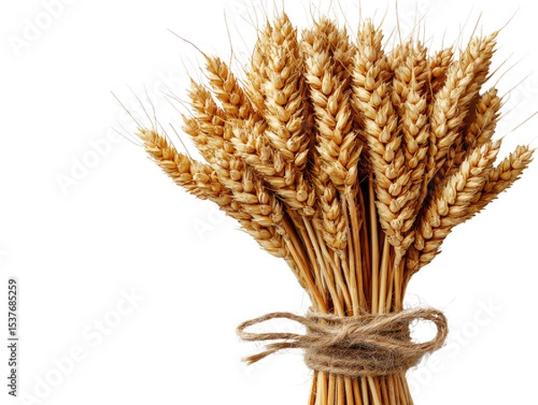Fototapeta Isolated ears of wheat in harvest bundle, agricultural theme, isolated on a Transparent background, PNG file.