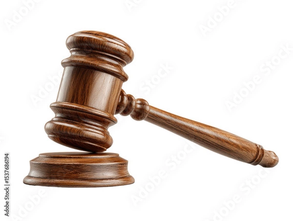 Fototapeta Legal icon in justice system, hammer used in law courts, isolated on a Transparent background, PNG file.