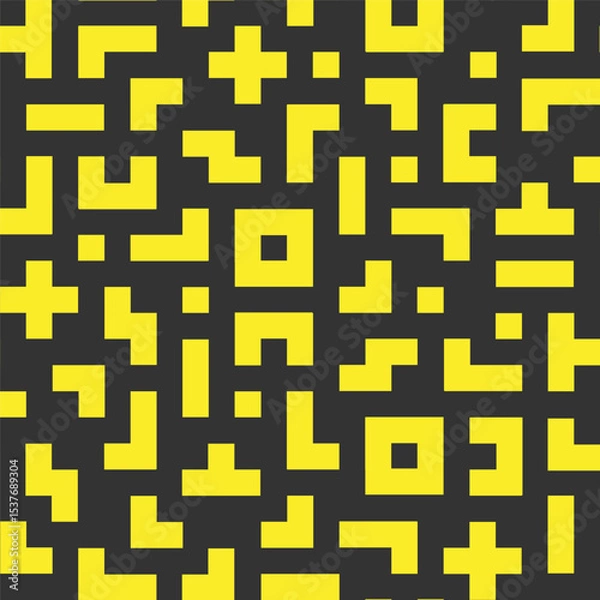 Fototapeta Yellow block line memphis seamless pattern in black background