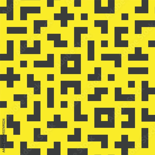 Fototapeta Black block line memphis seamless pattern in yellow background