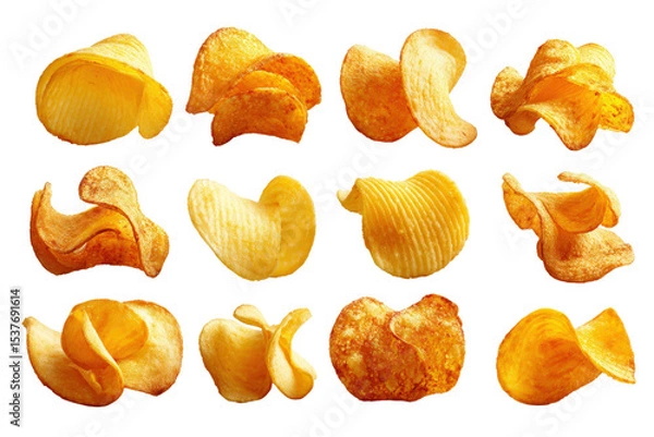 Fototapeta Potato snack collection for packaging design, crunchy texture isolated on a Transparent background, PNG file.