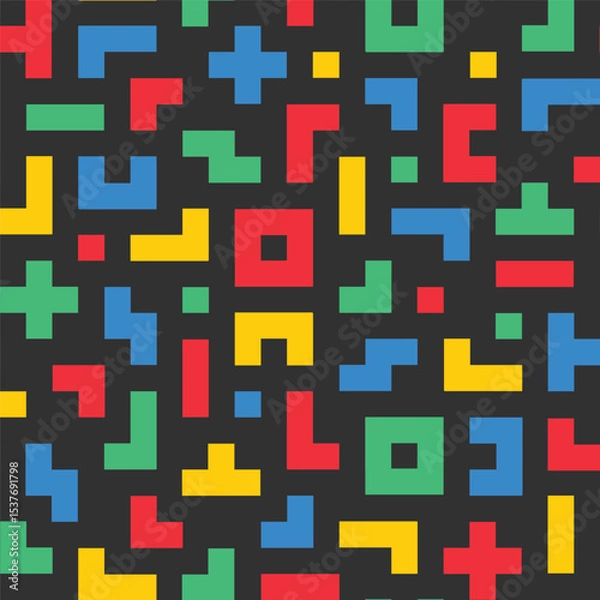 Fototapeta Colorful memphis block line seamless pattern in black background