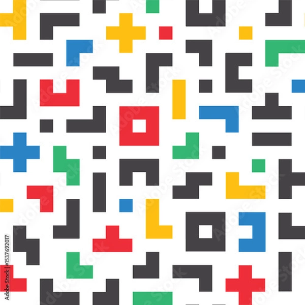 Fototapeta Colorful memphis block line seamless pattern in transparent background