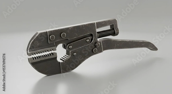 Obraz 3D Render of a Vintage Pipe Wrench, Industrial Tool, Metal Grip Pliers