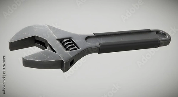 Obraz 3D Render of Adjustable Wrench with Black Handle