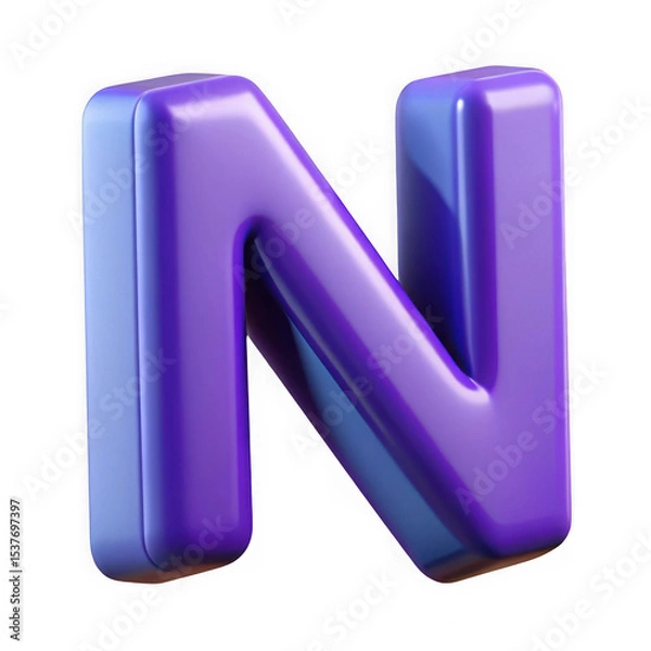 Obraz 3d render of purple glossy letter n isolated on transparent background