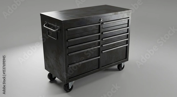 Obraz Black Metal Rolling Tool Cabinet with Multiple Drawers