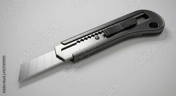 Fototapeta Black Utility Knife with Retractable Blade - 3D Render