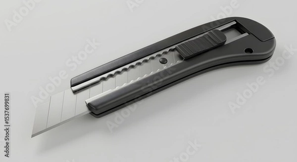 Obraz Black Utility Knife with Retractable Blade - 3D Render