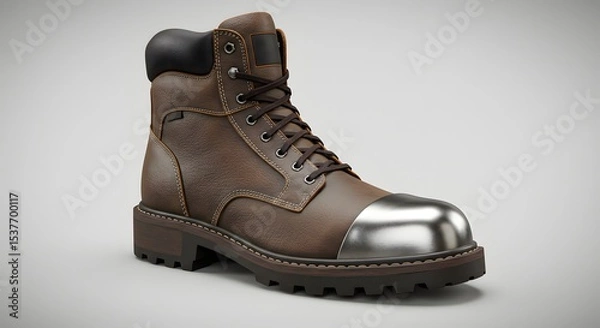 Obraz Brown Leather Steel Toe Work Boot - 3D Render
