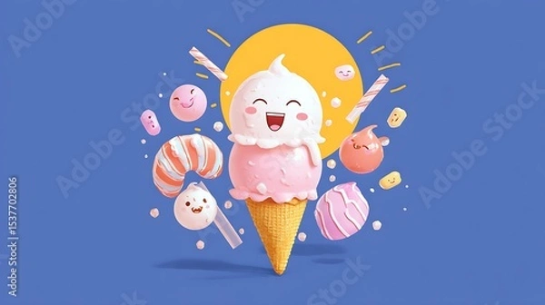 Fototapeta Enchanting Dessert Dreamscape: Whimsical Ice Cream Character and Candy Fantasy