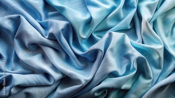 Fototapeta Draped fabric in shades of serene blue, showcasing a luxurious and elegant texture with subtle color variations and soft folds.