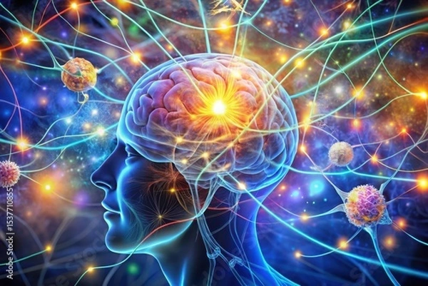 Fototapeta Illuminated Neural Pathways A Representation of Cognitive Processes and Cellular Interactions within the Human Brain