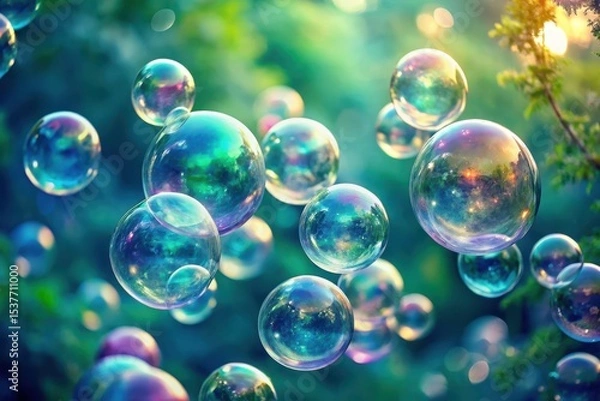 Fototapeta Ephemeral Spheres of Shimmering Light Dancing in a Verdant Oasis