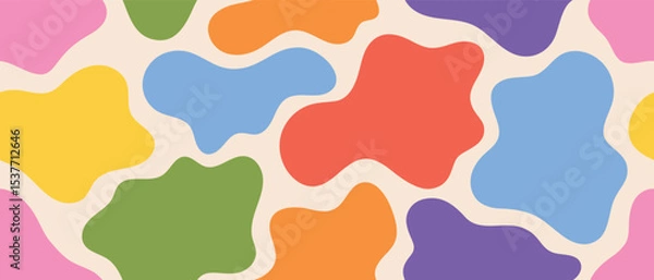 Fototapeta Creative colorful blob pattern. Seamless abstract design with rainbow shapes for fabric prints, wallpapers, and digital artwork.