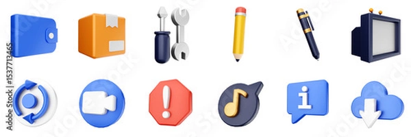 Obraz 3d user interface icon set bundle illustration