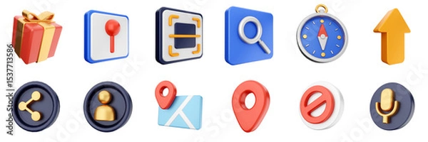 Fototapeta 3d user interface icon set bundle illustration