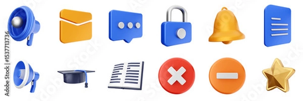 Obraz 3d user interface icon set bundle illustration