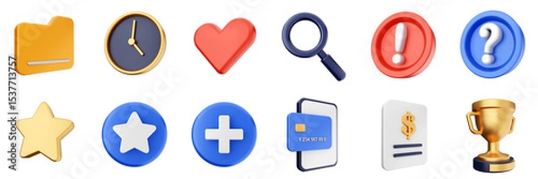 Obraz 3d user interface icon set bundle illustration