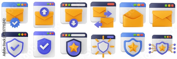Obraz 3d website webpage data digital communication icon set bundle illustration