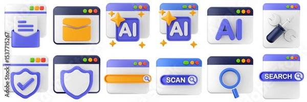 Obraz 3d website webpage data digital communication icon set bundle illustration