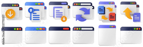 Obraz 3d website webpage approved data digital communication icon set bundle illustration