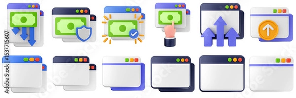 Obraz 3d website webpage data digital communication icon set bundle illustration